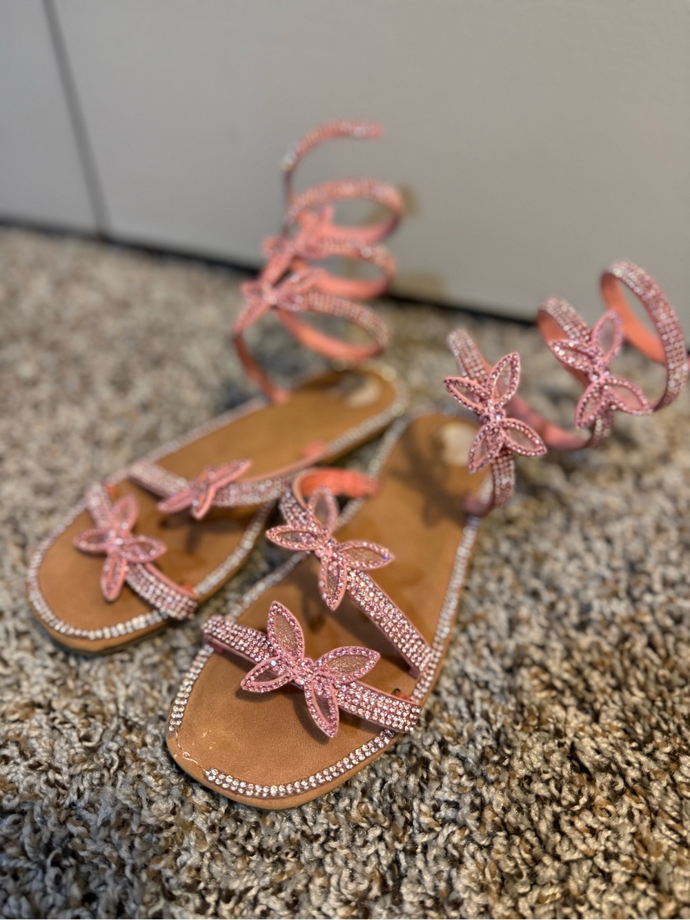 Beaded Pink Floral Gladiator Sandals - Picture 3 of 5